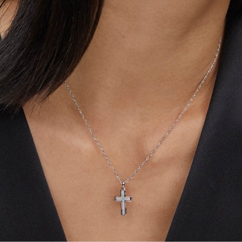 Kendra Scott Iridescent Opal Cross Necklace - Picture 3 of 4